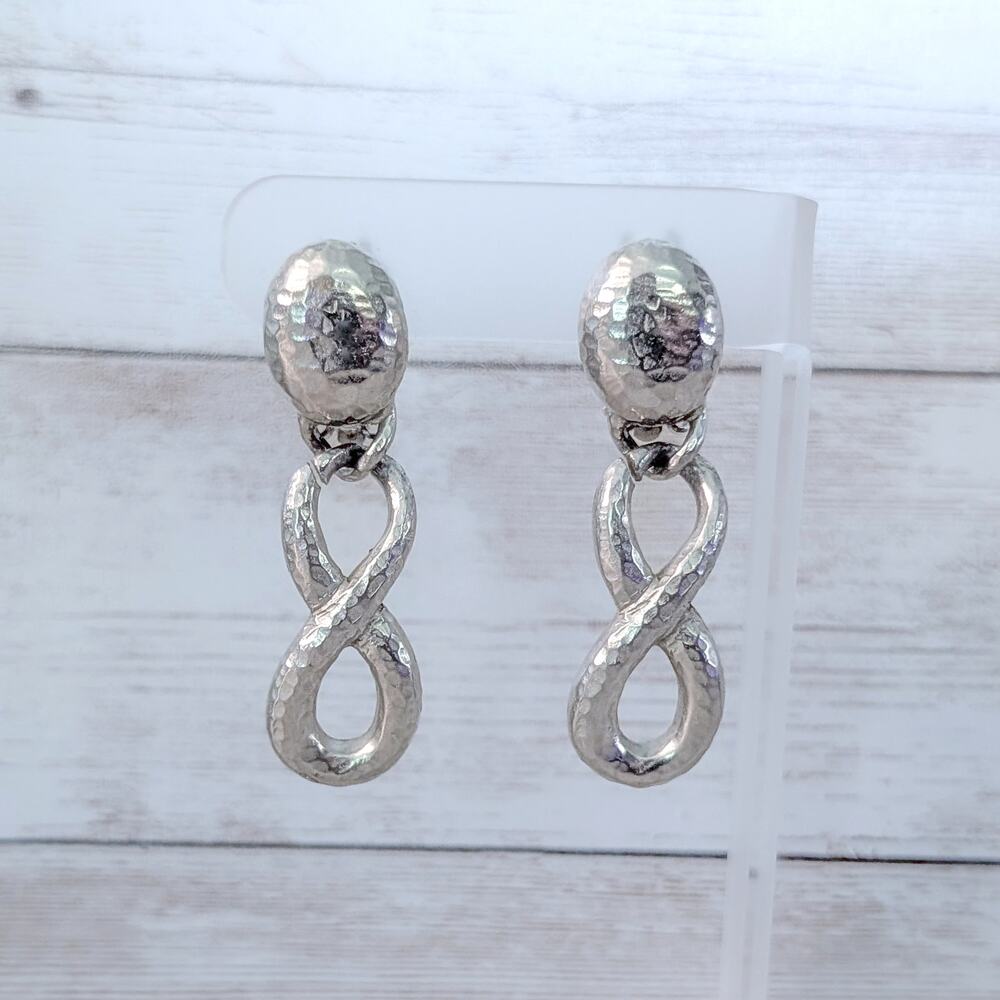 Vintage Clip On Earrings Statement Silver Tone Dangle